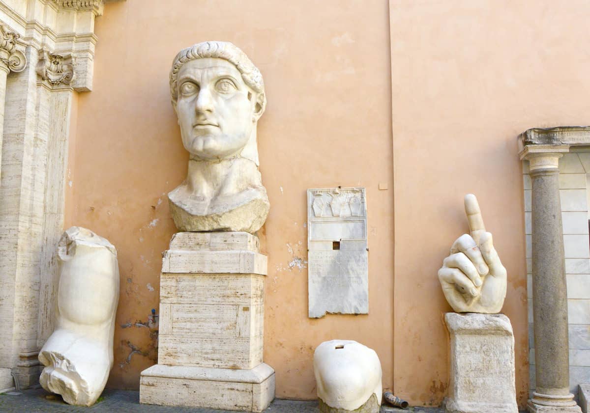 Emperor Constantine parts of giant marble statue in Capitoline Museums