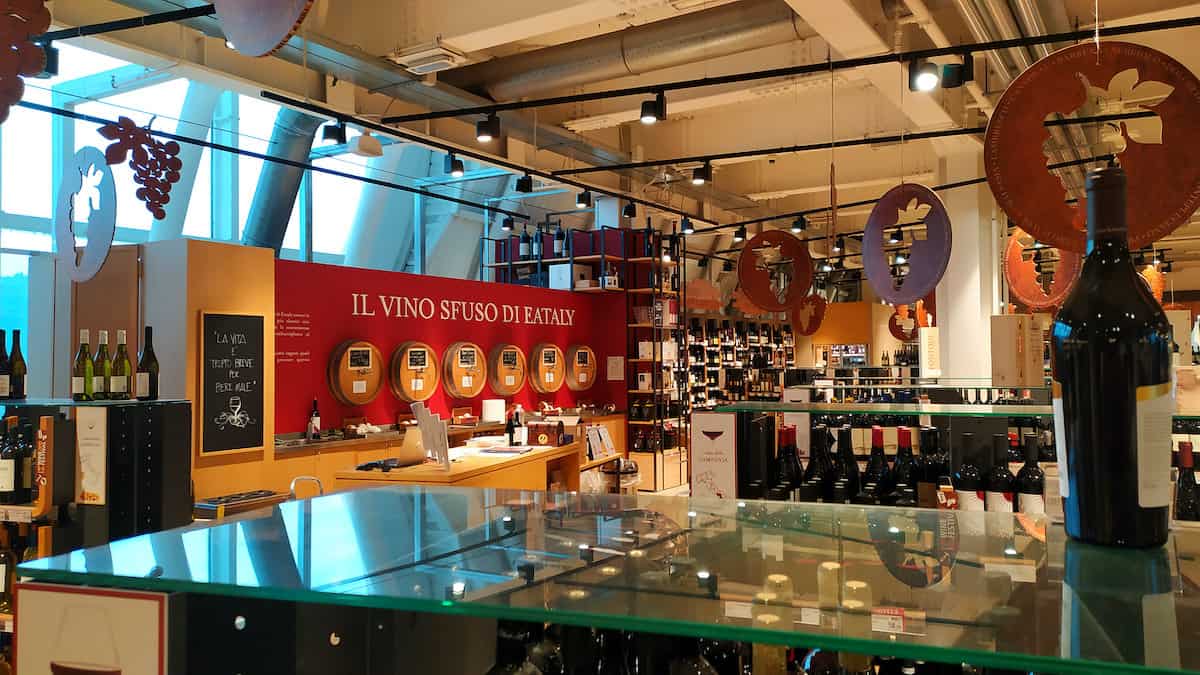 Wine of various Italian regions and spirits in Rome's Eataly